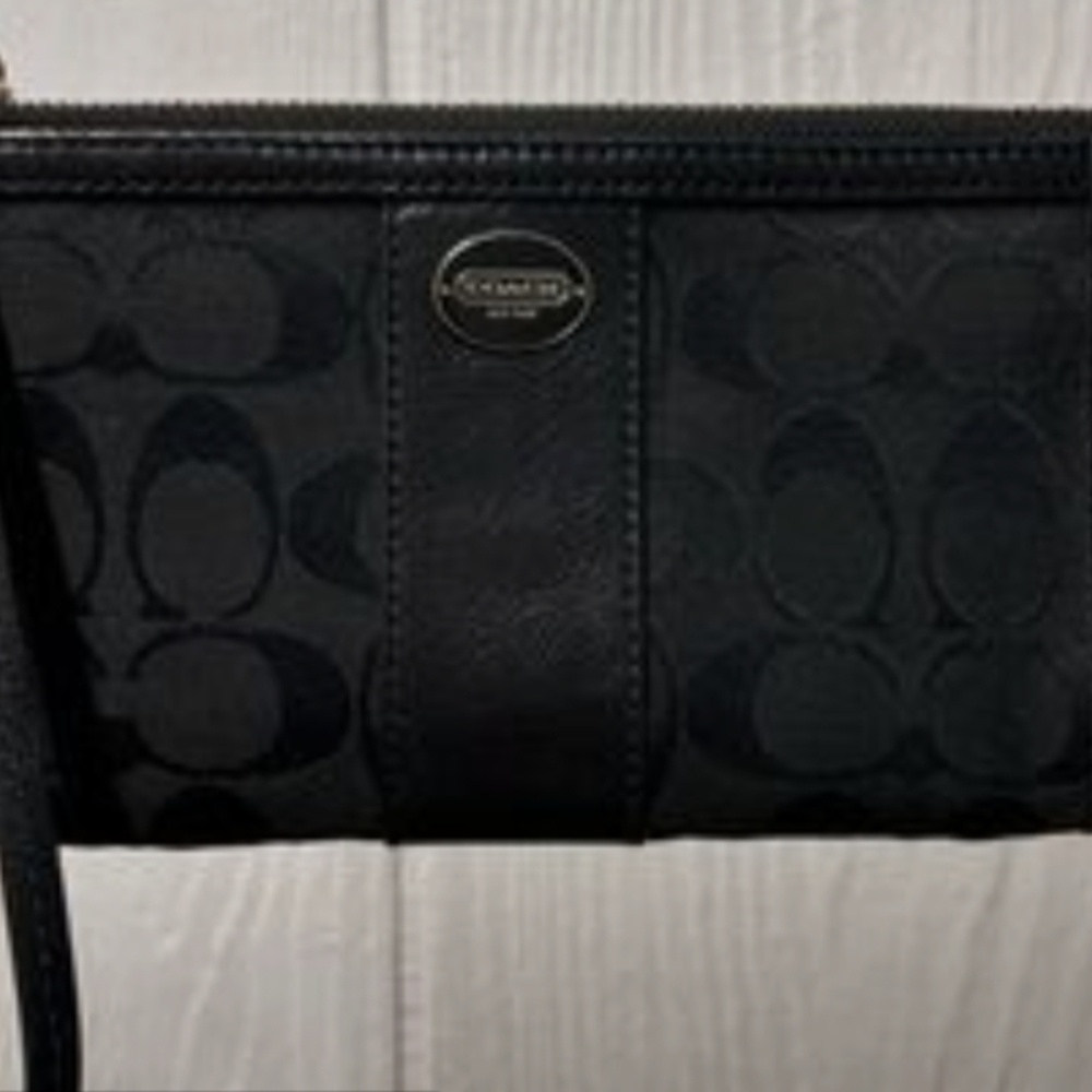 Coach Black Signature Slim Canvas Wristlet Wallet